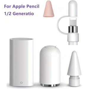 TEMU 애플펜슬 1세대/2세대 호환용 액세서리 세트 5개입, 자석 캡, 충전 어댑터, 교체용 팁, 실리콘 팁 보호 커버, 실리콘 캡 커버 포함