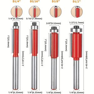 TEMU 4개 세트, 1/4인치 핸들 전문급 라우터 비트, 탄소강 합금 블레이드 헤드, 내구성과 강도, 전문 라인 디자인, 전문 목공 및 DIY 공예에 적합
