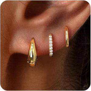 TEMU 여성을 위한 3개/6개입 스몰 허기 후프 귀걸이 세트, 14K 금도금 연골 귀걸이, 다중 피어싱 저자극 트렌디 주얼리, 섬세한 미니 스택 큐빅 지르코니아 귀걸이 선물