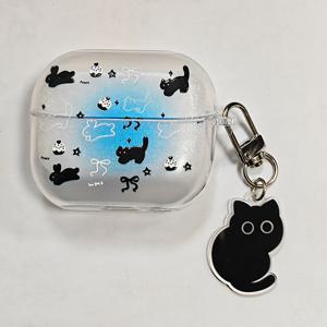 TEMU 블루 그라데이션 고양이 패턴 TPU 이어폰 케이스, 삼성 갤럭시 버즈 3/3 Pro 호환 보호 커버, 스크래치 방지, 지문 방지, 휴대용 케이스 (갤럭시 버즈, 버즈2, 버즈 2 프로, 버즈 FE, 버즈 라이브에 적합)