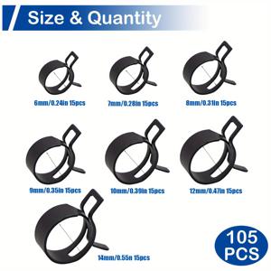TEMU [고압] 105개 내구성 강한 블랙 호스 클램프 | 고압 환경에 견디도록 제작 | 수도관, 냉각수 호스 고정용