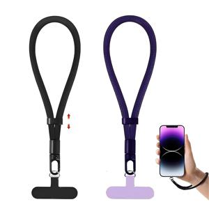 TEMU 2팩 조절 가능한 폰 랜야드 타이터 탭 포함 - 스마트폰용 내구성 폴리에스터 손목 스트랩, 블랙 & 퍼플 옵션, 핸즈프리 사용을 위한 안전한 폰 홀더, 슬림 디자인, 튼튼한 구조