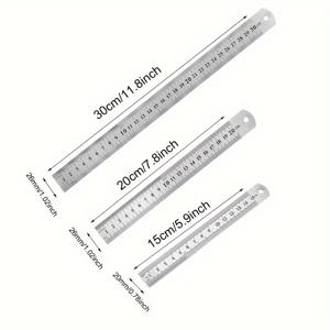 TEMU 스테인리스 스틸 자 3개 세트 (15cm, 20cm, 30cm) - 미터법 및 스케일 간 변환을 위한 정밀 도구 - 튼튼하고 녹 방지 기능이 있으며 읽기 쉬우며 학교, 사무실 및 업무에 적합