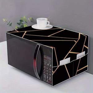 TEMU 1개 마이크로웨이브 커버, 블랙 & 골드 기하학적 라인 디자인 - 심플 추상 다기능 가정용 냉장고 뚜껑 (싱글/더블 도어), 새 세탁기 커버 및 직립형 냉동고 천으로 먼지 손상 방지