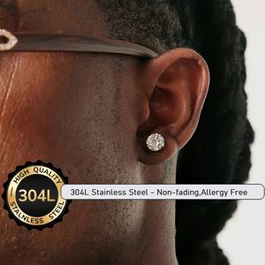 TEMU 1캐럿 인조 스터드 귀걸이 웨딩 액세서리 - 알러지 프리 - 남성/여성 남자친구를 위한 최고의 선물, 304L 스테인리스 스틸 실버 페어