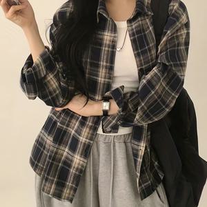 TEMU 루즈핏 핑크 플란넬 체크 셔츠