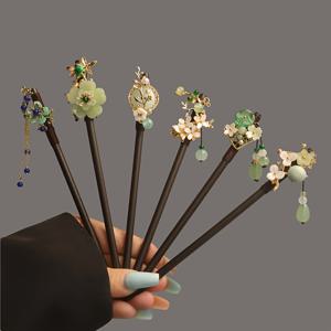 TEMU 우아한 블랙 우드 헤어핀, 꽃무늬 디자인 - 전통 중국 스타일, 태슬 장식, 한푸 및 정장에 완벽, 정장 헤어 액세서리 | 꽃무늬 헤어핀 | 정교한 장인 정신, 한푸용 헤어핀