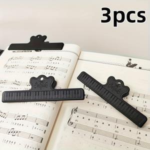 TEMU 3개, 플라스틱 블랙 악보 클립, 피아노 키 디자인, 악보 고정 및 보관용. 5.9인치*1.8인치