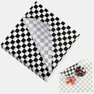 TEMU 200장 블랙 앤 화이트 체크무늬 왁스 페이퍼, 내구성 강한 방수 식품 포장지, 일회용 샌드위치/햄버거/튀김 용기용 주방 소품, 샌드위치 랩핑 페이퍼