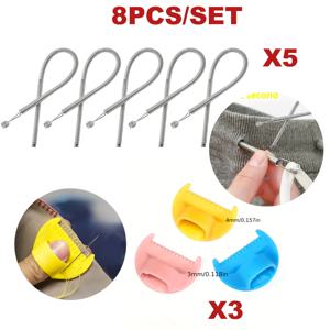 TEMU 8개 세트 - 번거로운 바느질 없이 완성하는 쉬운 재봉 도구 5종 (재봉틀 및 손바느질 모두 가능) + 벨트와 아이마스크용 부드러운 코드 그립 3개 포함. DIY 재봉 템플릿, 눈금자, 스티칭 간격 유지용 엄지 게이지 등 초보자를 위한 패치워크 및 재봉 보조 도구로 쉽게 완성하세요