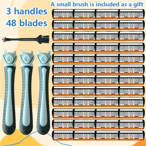 TEMU 6단계 면도날 교체 가능 & 멀티 레이어 쉐이빙 - 미끄럼 방지 핸들 남성용 얼굴 털 정리 (수염 & 콧수염) - 밀착 면도 & 매끄러운 피부에 적합한 플라스틱 면도기