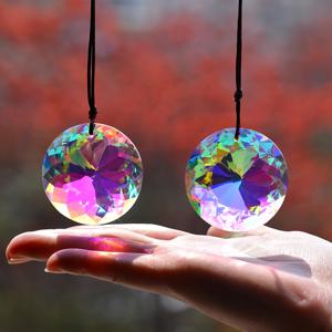 TEMU 2개 컬러풀 유리 프리즘 선캐처 - 창문, 발코니, 주방 및 정원 장식용 무지개 메이커, 블랙 코드가 있는 매달린 장식품, 집과 야외 공간에 완벽한 창문 장식 | 생동감 있는 프리즘 디자인 | 내구성 있는 유리 프리즘, 선캐처 장식