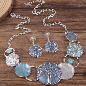 TEMU 1세트 패션 심플 에나멜 생명의 나무 목걸이와 귀걸이 세트, 청소년 액세서리용 새로운 트렌디한 아연 합금 디자인 주얼리 세트, 일상 댄스 파티 휴가용 백 투 시즌 추수감사절 크리스마스 주얼리 선물, 청소년용