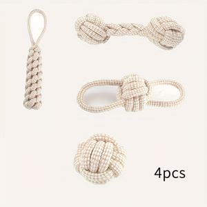 TEMU 모든 개 품종 및 크기에 적합한 내구성 있는 땋은 로프 개 장난감 4개 세트 - 치발기 놀이용 인터랙티브 장난감, 랜덤 색상 디자인, 튼튼한 구조, 강아지와 고양이용, 공격적인 씹는 동물용