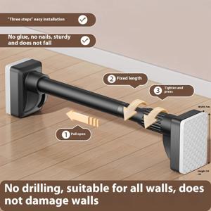 TEMU 자립형 retractable 커튼봉 | 드릴 불필요, 침실 옷장, 욕실 수건 걸이, 발코니 빨래 건조대 다용도, 탄소강 재질|커튼봉