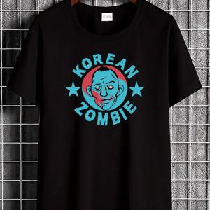 TEMU 남성용 한국 좀비 그래픽 티셔츠 - 볼드 & 그린 프린트의 캐주얼 여름 티, 레귤러 핏 라운드넥 반팔 셔츠, 캐주얼 복장 & 할로윈에 적합|남자반팔티