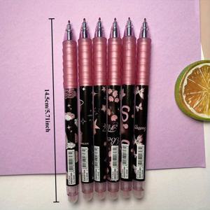 TEMU 지우개 젤펜 6개입: 푸시버튼 펜, 부드럽고 흔적 없는 잉크. 학생 필기, 시험 준비, 다이어리, 크리스마스 선물 및 학용품에 완벽!