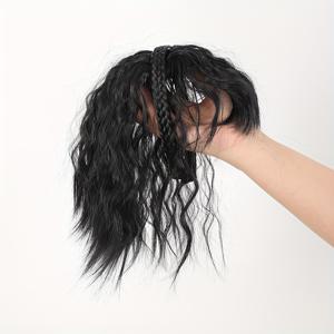 TEMU 가발, 여성용 헤어밴드, 원피스, 머리 위쪽 컬리 헤어, 흰머리 커버용 콘 펌, 합성 헤어밴드, 헤어밴드, 가발 조각