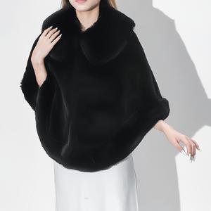 TEMU 여성 패션 고급스러운 인조 모피 블랙 케이프 코트, 폴리에스터 소재의 부드럽고 가벼운 베이지색 친화성, 겨울철 따뜻함, 방풍 기능, 다용도 장식용 겉옷으로 외출, 저녁 데이트, 쇼핑, 파티, 결혼식, 생일에 적합하며 완벽한 선물