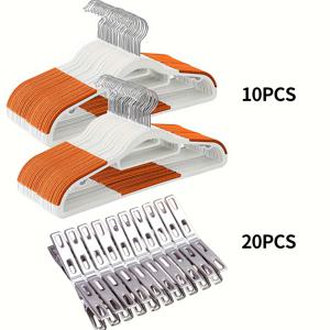 TEMU 30개 세트 미끄럼 방지 옷걸이 (스테인리스 스틸 클립 10개 + 클립 20개), 내구성 있는 회전 후크 옷걸이, 옷 건조 및 보관에 적합, 침실, 욕실, 가정용으로 이상적|빨래건조대