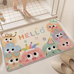 TEMU 플러시 바닥 매트 - 초소프트 두꺼운 카펫, 귀여운 파스텔 캐릭터, 미끄럼 방지 점 뒷면, 세탁기 사용 가능, 하트와 풍선 디자인 베이지색, 방, 욕실, 현관용 - 캐시미어 텍스처