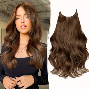 TEMU 세련된 22인치/55cm 피쉬테일 커튼 앞머리 인조 가발, 내열성 섬유로 제작되었으며, 추수감사절, 크리스마스, 새해와 데이트, 파티 등 축제 행사에 완벽한 곱슬머리 레이어를 특징으로 합니다.