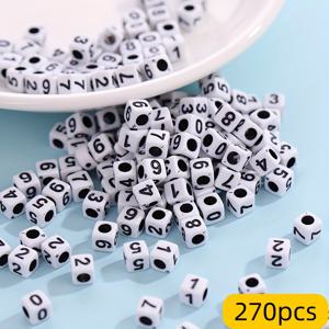 TEMU 270/570/970개 0.6cm/0.24인치 아크릴 큐브 숫자 비즈 | 선물, 주얼리 제작, 우정 팔찌, 공예 장식, 발렌타인데이용 다용도 비즈, 간편한 끈감을 위한 미리 드릴링 처리