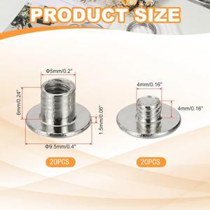 TEMU M5X4/6/8/10/12mm 원형 납작 머리 시카고 리벳 키트 나사 40개입, 304 스테인리스 스틸 재질, 가죽 버튼, 귀걸이, 가죽 리벳, 시카고 나사, 수제 의류, 신발, 벨트 및 가방에 적합