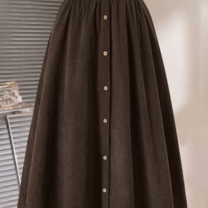 TEMU 플러스 사이즈, 여성용 플러스 사이즈 코듀로이 레트로 버튼업 맥시 스커트 봄과 가을용|빅사이즈