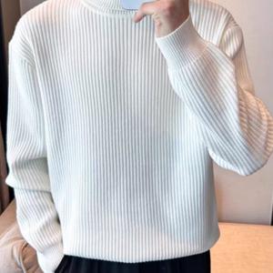 TEMU 남성용 캐주얼 풀오버 스웨터 (가을/겨울), 단색, 하이넥, 따뜻한 니트, 긴소매