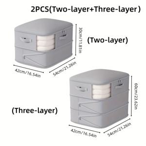 TEMU 2개 묶음 대용량 압축 수납 백 - 공간 절약형 접이식 옷장 정리함, 지퍼 잠금, 튼튼한 플라스틱 구조 (옷, 이불, 침대 밑 수납, 침실, 기숙사, 이사용), 다용도 직사각형 디자인, 옷 수납정리함, 고정 뚜껑|접이식침대|간이침대