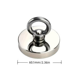 TEMU 1세트 2.3인치 60mm 600lb 헤비듀티 낚시용 자석 로프 캐러비너 훅 포함, 강 구조용 네오디뮴 자석 키트
