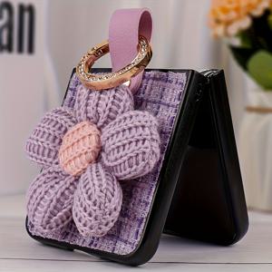 TEMU 귀여운 해바라기와 보석 반지가 돋보이는 세련된 샤넬 스타일 휴대폰 케이스, 갤럭시 Z Flip3/4/5/6/7 시리즈 PC 재질 휴대폰 보호 커버 호환, 반지형 휴대폰 케이스