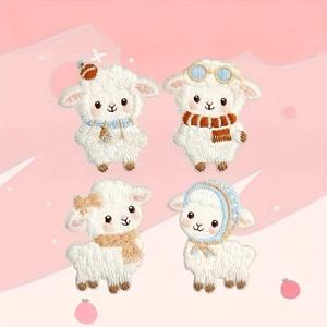 TEMU 4개 귀여운 알파카 자수 패치 세트, 의류/가방에 적합한 다리미 부착형 장식 패치, 스카프/고글용 귀여운 동물 장식 스티커, 의류 및 가방 장식|다리미