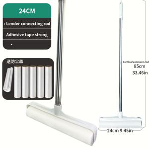 TEMU 49인치 조절 가능한 긴 손잡이가 있는 애완동물 털 제거 롤러 - 집, 소파 및 애완동물 표면을 위한 효율적인 먼지 청소 도구, 화이트 디자인, 떼어내는 방식, 애완동물 털 제거기