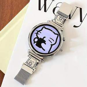 TEMU 18mm, 20mm, 22mm, 귀여운 밀란 강아지와 고양이 패턴 실버리 슬림 밴드, 스마트워치 스트랩, 삼성 갤럭시/가민/화웨이/샤오미/아마즈핏 호환, 자석식 퀵 릴리스, 패셔너블하고 편안한 통기성 워치 밴드