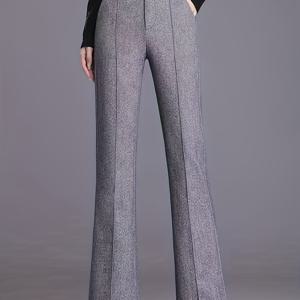 TEMU 여성용 플레어 팬츠, 2025년 가을/겨울 신상 패션, 하이웨이스트 하운드투스 캐주얼 트라우저|냉장고바지|바지|여성의류