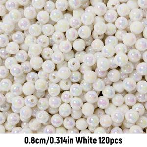 TEMU 120개/60개 8mm/10mm 아크릴 화이트 판타지 라운드 비즈, 주얼리 제작 팔찌 목걸이 키체인 추가 수공예 재료