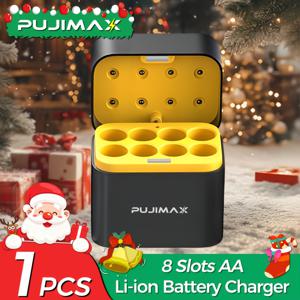 TEMU 8구 충전식 AA 배터리 충전기 - 배터리 미포함, 1.5V 충전식 리튬 배터리 칸, 5V/3A 출력의 고속 USB-C 배터리 충전기, 소형 보관 상자 디자인, 충전 상태를 나타내는 LED 조명