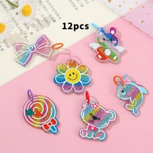 TEMU 12개 세트 아크릴 곰 스마일 꽃 리본 키체인 귀걸이 펜던트 세트, 창의적인 디자인, 내구성 있는 액세서리, 수공예 재료, DIY 공예용품, 할로윈, 크리스마스, 추수감사절 깜짝 선물