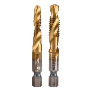 TEMU 티타늄 코팅 HSS 탭 드릴 비트 - 헤비 듀티 미터릭 스레드 기계 탭, 육각 생크, 금속, 플라스틱, 나무에 적합 - 전문가 및 작업장 도구 M6, M8 (M6 & M8 - 2개입) - 내구성 있는 정밀 탭핑 도구, 스파이럴 플루트 디자인, 고속