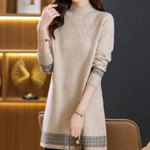 TEMU 2025 가을 겨울 미디엄 기장 스웨터 스커트 여성용 하프 터틀넥 밑단 셔츠 루즈핏 다용도 템퍼먼트 스커트 두꺼운