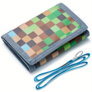 TEMU 남아 여아 공용 트리플 지갑, 혼합 색상 체크무늬, 가벼운 화학 섬유, 동전 포켓, 지퍼, 끈, 접이식, 신기한 생일 선물, 안감, 손세탁, 십 대 남아 여아에게 이상적, 일상 사용, 패셔너블한 액세서리