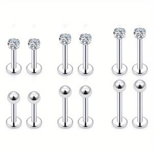 TEMU 수술용 316L 스테인리스 스틸(CZ 합성 시스틴​)으로 제작된 입술, 헬릭스, 연골, 트라구스 바디 주얼리용 12개입 라브렛 피어싱 세트, 16G