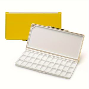 TEMU 33 웰 메이든 에어타이트 접이식 수채화 팔레트, 혼합 트레이 포함, 12.5x6.5인치 아크릴 아트 페인팅 팔레트, 내구성 있는 플라스틱, 깃털 없음, 블랙/그레이/노랑/파랑/빨강