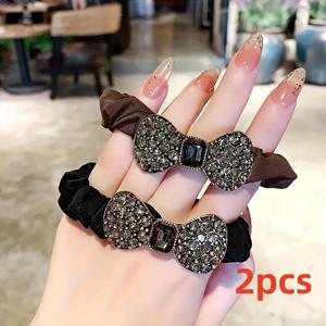 TEMU 2개 세트의 고급스러운 리본 모양 라인스톤 헤어밴드 - 빈티지 스타일을 위한 반짝이는 헤어 액세서리, 사용하기 쉬움, 편안한 착용감, 일상 생활, 파티 및 특별한 날에 적합