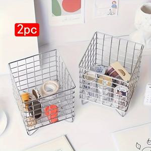 TEMU 2-팩 스테인리스 스틸 메쉬 선반 바구니 - 사무실, 장난감, 책, 간식, 현대적인 디자인을 위한 다재다능한 정리함|책꽂이