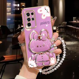 TEMU 갤럭시 S22 울트라 삼성갤럭시S22울트라 스탠드 백커버용 손목 스트랩 랜야드 메이크업 미러 토끼 폰 홀더 케이스