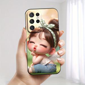 TEMU 소녀 패턴 TPU 모바일 폰 케이스 카메라 렌즈 보호, 귀여운 만화 패턴 충격 방지 보호 커버, 삼성 갤럭시 S21 FE/ S22/ S22 울트라/ S23/ S23 FE/ S23 울트라/ S24/ S24 울트라/ A15/ A25/ A33/ A52/ A53/ A54/ A55에 적합