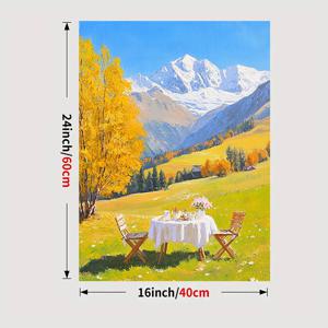 TEMU 1개 평온한 가을 풍경 캔버스 프린트 - 눈 덮인 산과 가을의 단풍이 있는 아늑한 야외 캠핑 장면, 홈 장식 및 선물용 이상적인 벽 예술, 2D, 방 장식에 완벽